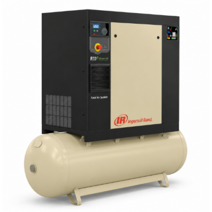 Ingersoll Rand R-Series rotary screw air compressor mounted on a horizontal tank