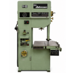 Dake-Johnson V-16 vertical band saw in green, front view