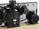 Close-up of the Ingersoll Rand compressor pump, motor and belt guard