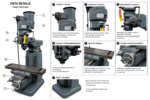 Annotated diagram of the Induma vertical mill identifying head, spindle, table and column