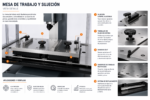 Annotated diagram of the Super Drill EDM work table, T-slots and clamping system